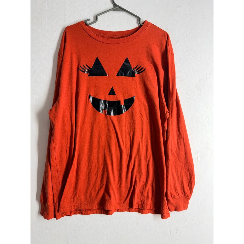 George Halloween Pumpkin Jack O Lantern Orange Long Sleeve Shirt Mens XL 46-48